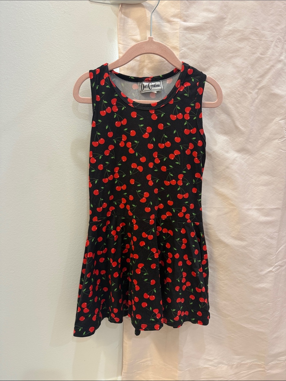 Dori Creations Black Cherry Print Girls' Sleeveless Dress